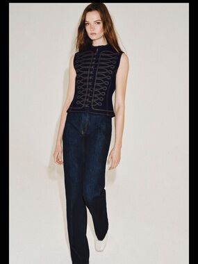 Zara Navy Military-Style Sleeveless Zip Vest
